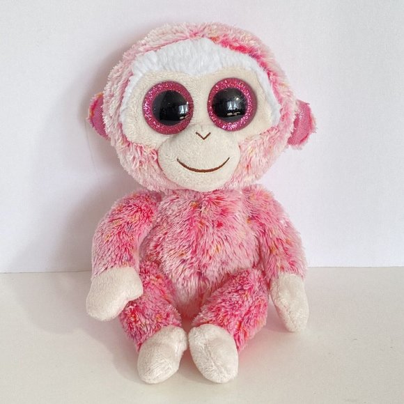 Ty Other - 2014 TY Ruby Beanie Boos Buddies Pink Monkey Big Eyes Stuffed Plush 8”